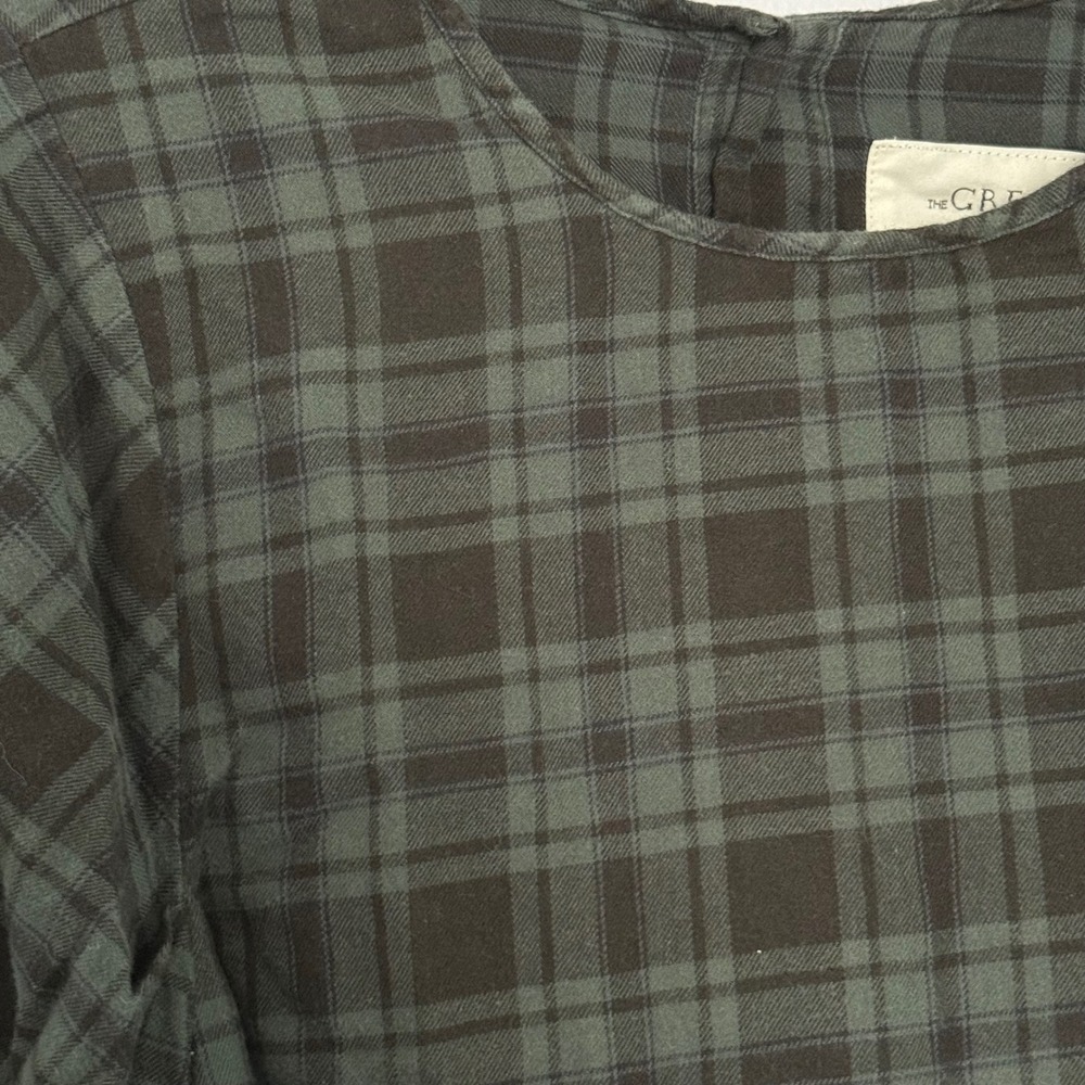 The Great Emerald Plaid Bow Sleeve Tie Button Back Top -‎ 0 / XSmall - Picture 4 of 7